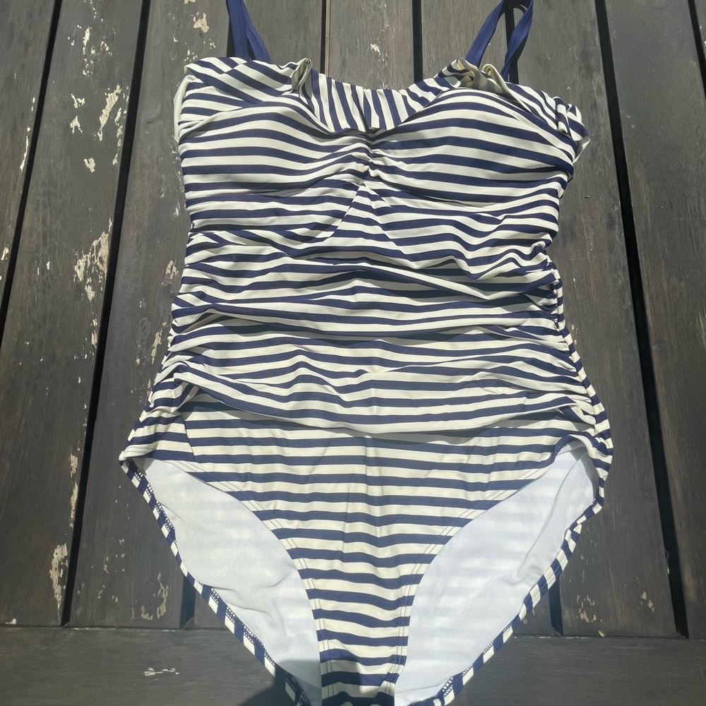 Boden Navy and White Striped Women’s One-Piece Swimsuit 10
